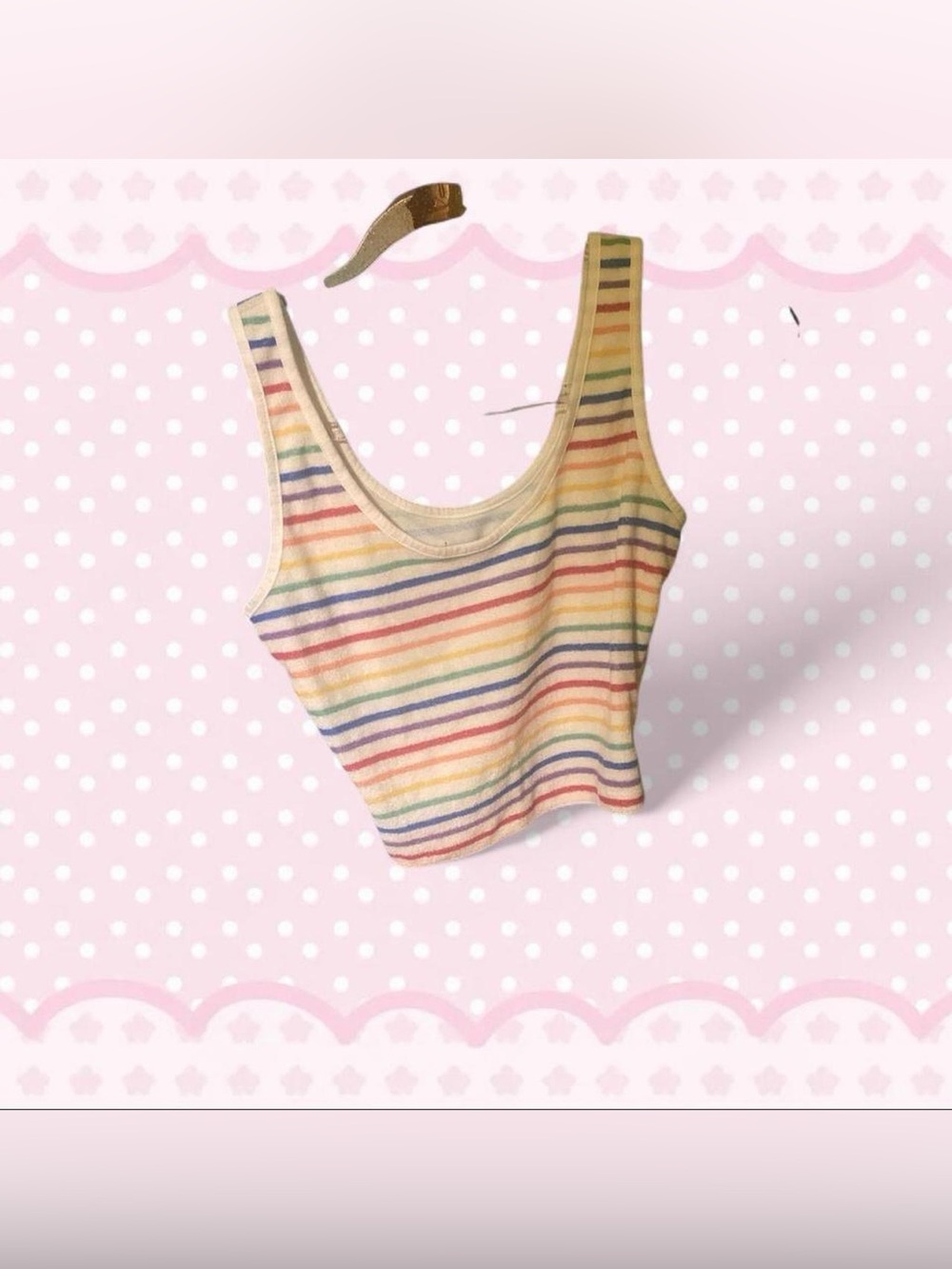 SO Striped Scoop Tank Top - Cream with Rainbow Stripes